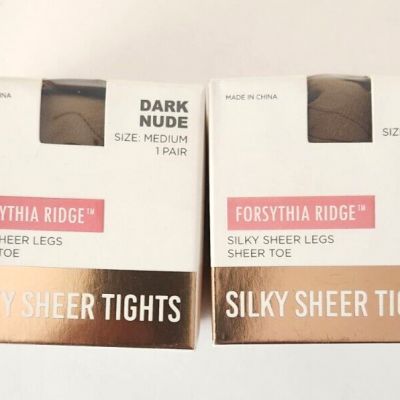 Forsythia Ridge Lot Of 2 Silky Sheer Tights Dark Nude Size Medium